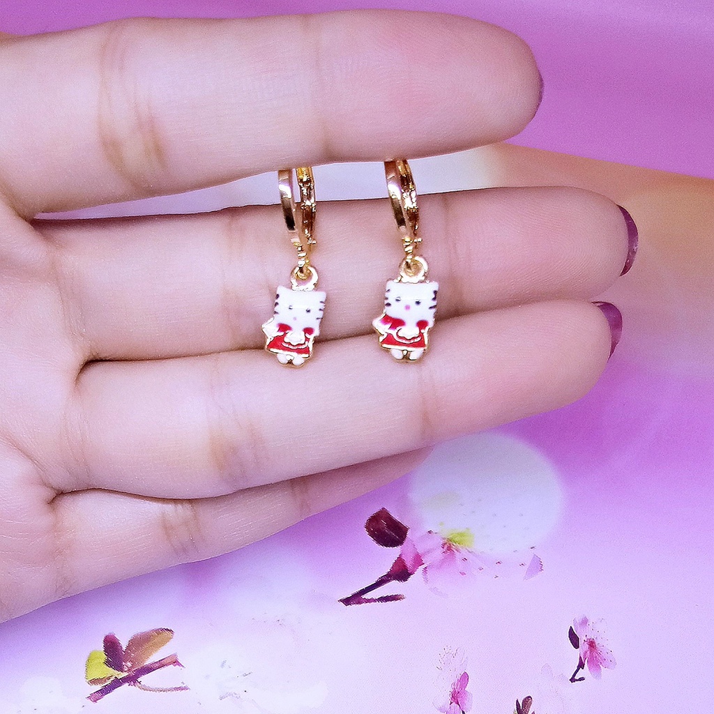 Anting Anak Perempuan Xuping Gold Motif Kucing Merah Putih *01