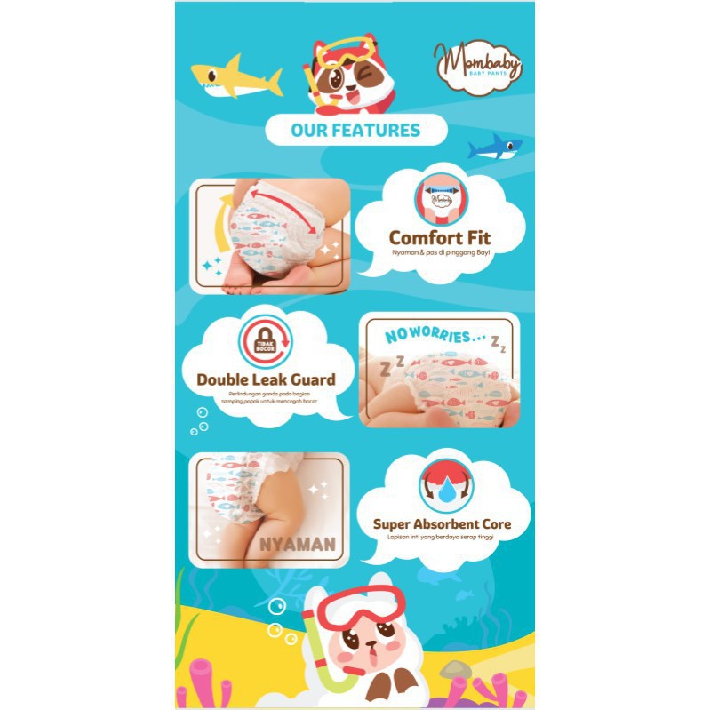 MOMBABY diapers Pants Jumbo / Popok Bayi Celana S54+6  M50+6 L42+6 XL36+6 XXL32+6