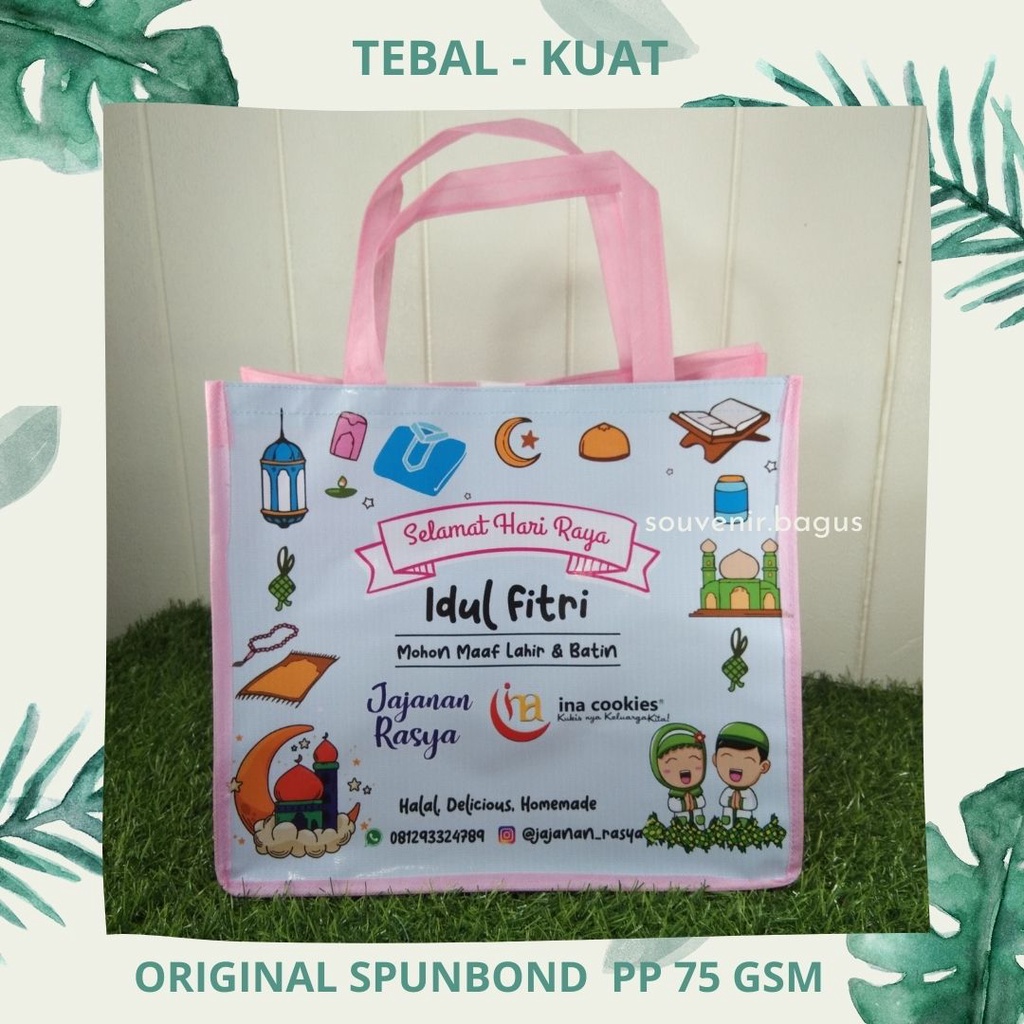 Tas Souvenir promosi Custom lebaran haji umroh arminareka natal paskah imlek 30x38cm sisi 12cm