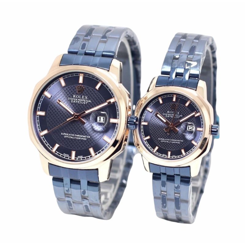(COD) Jam Tangan Couple / Pasangan Rolex R1149HP Tanggal Aktif Tali Rantai Free Box & Baterai - Jam 