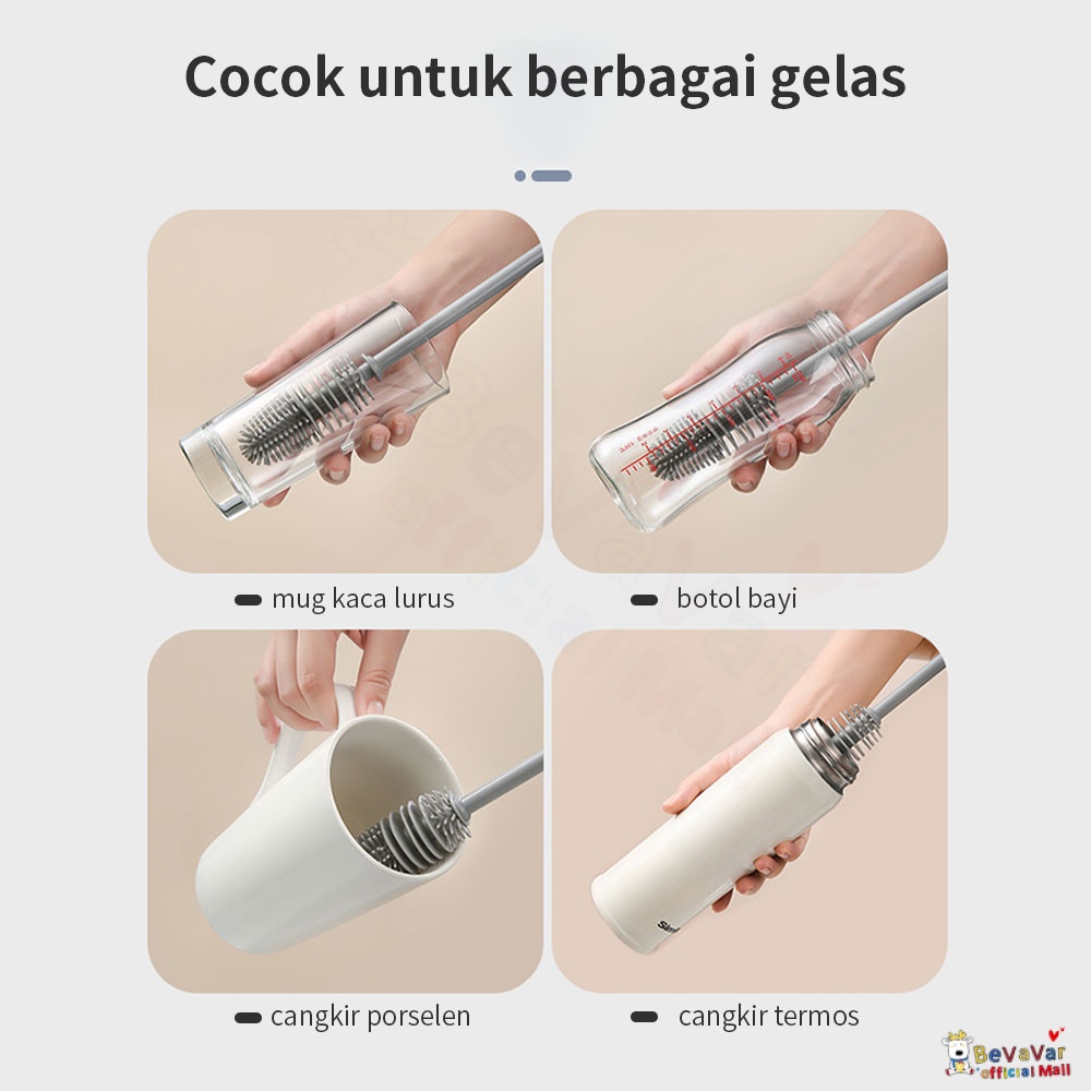 BEVAVAR Sikat Botol Panjang Bahan Silikon Sikat Pembersih Botol