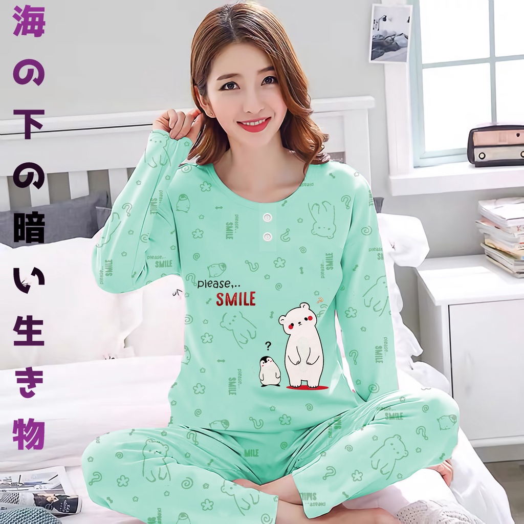 Lilipop.id  Baju Tidur Wanita Penguin Celana Panjang PP Allsize Lengan Panjang Baby Doll Bahan Kaos dewasa