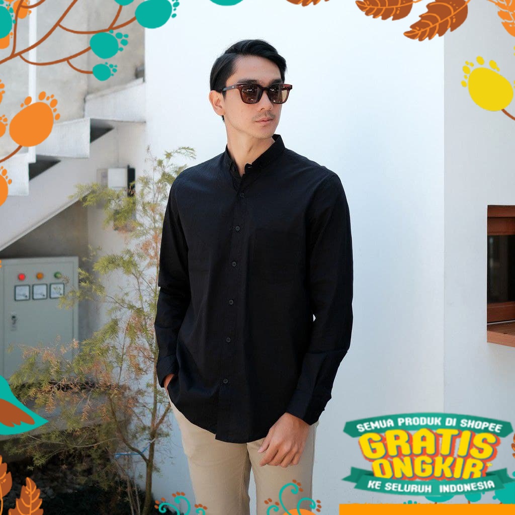 Abu Grey dark silver ungu / Kemeja pria polos lengan panjang kasual distro model surfing slimfit cas