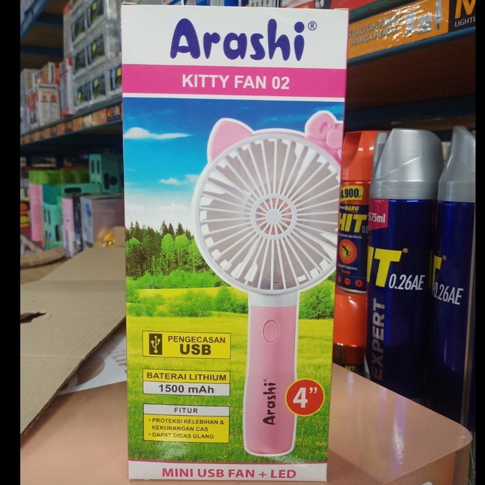 Kipas Angin Arashi Mini USB Fan + Led - Kipas Angin Hello Kitty