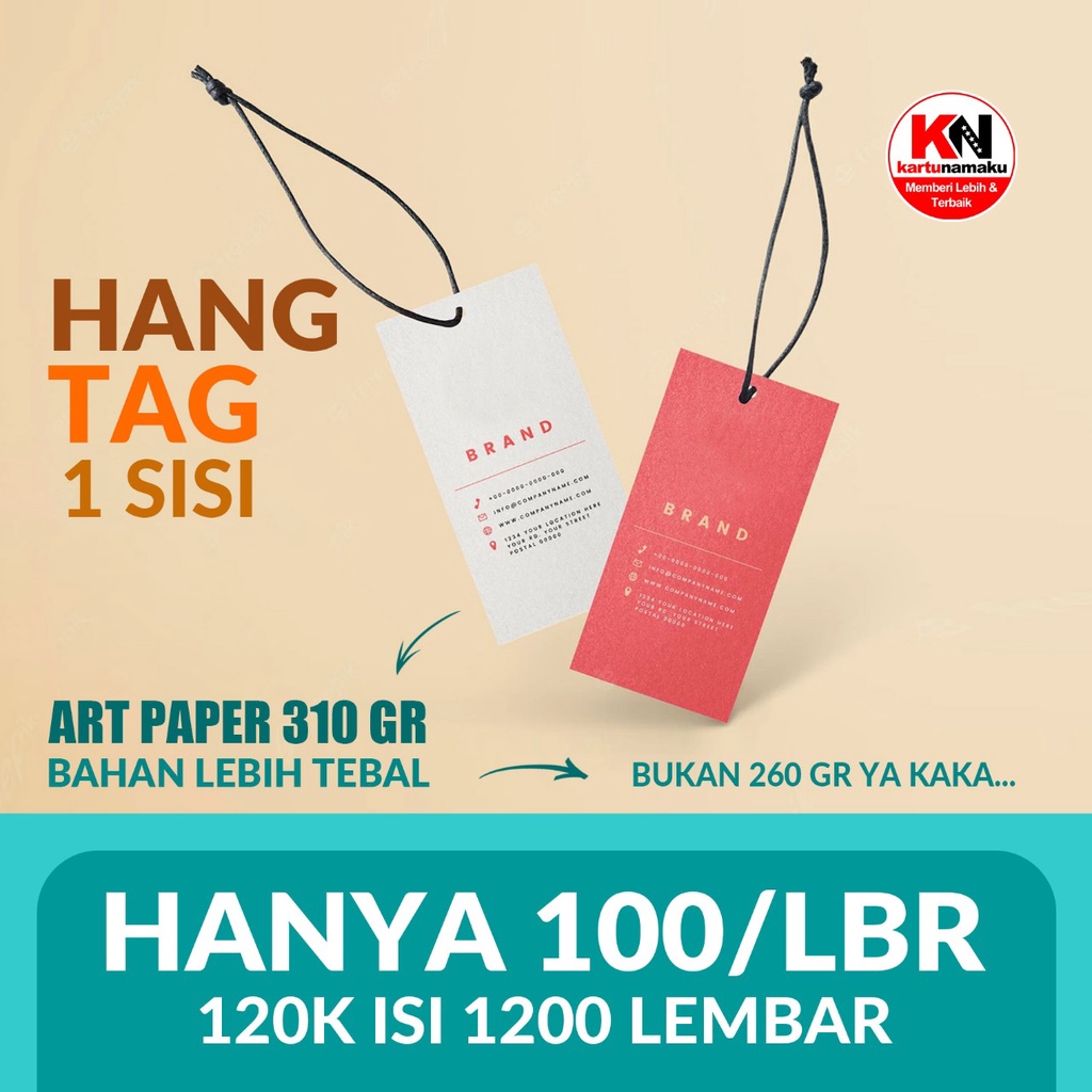 

Hangtag Baju / Hang Tag Jilbab / Handtag / Label Produk Brand TEBAL DAN MURAH BAHAN ART PAPER 310 GR