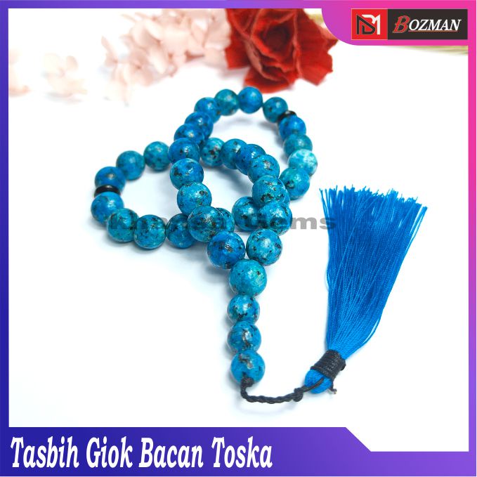 TASBIH BATU GIOK TOSKA TANZANIA LIKE BACAN DIM 10MM ISI 33 BUTIR AKSESORIES PERLENGKAPAN SHOLAT IBADAH DZIKIR FASHION MUSLIM