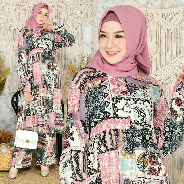 baju setelan celana dan tunik motif cantik/setcel Busui/setcel jumbo/bahan maxmara Lux premium impor