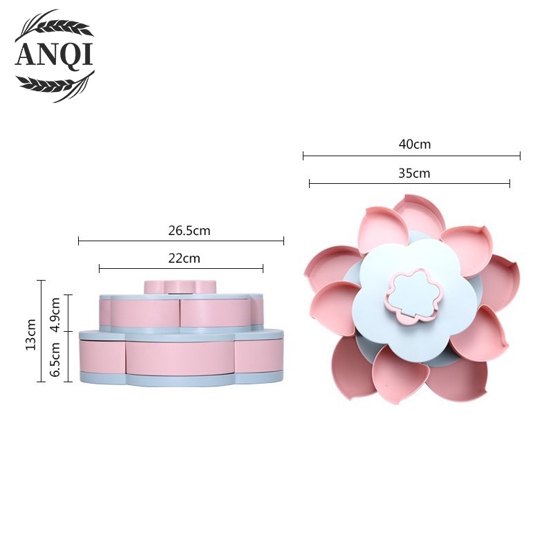 ANQI 1888 Toples Bunga Mekar,rotating Putar Kue/Candy/Snack/buah Tingkat 2 Susun + Tempat Dudukan HP