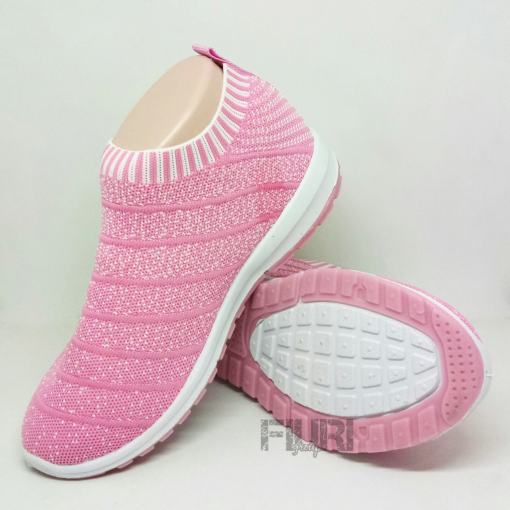 FIURI - ANDO Original Lenny PINK 37-40 - Sepatu Olahraga Lari Wanita - Sepatu Sekolah - Sepatu Ando - Sepatu Sneakers Kuliah Senam Gym Jogging Sport Wanita - Sepatu Casual - Sepatu Rajut Slip On - Fashion Wanita