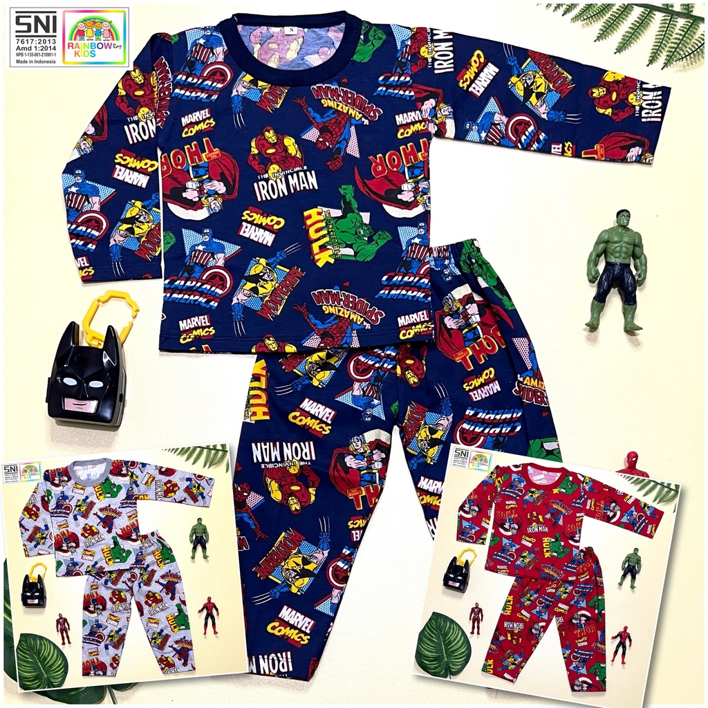 RAINBOW SETELAN PP / SET BAJU ANAK COWOK / CEWEK UNISEX PP 1-8 TAHUN SUPERHERO FULLPRINT &quot;PART 2&quot;