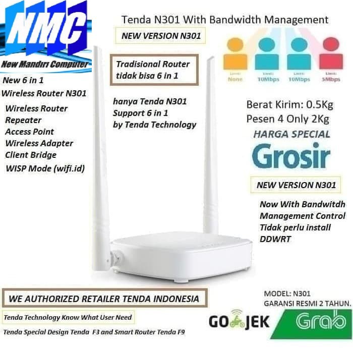 Tenda N301 7 in 1 Wireless Router + Access Point + Extender n301 wr840n wr845n bandwith Management