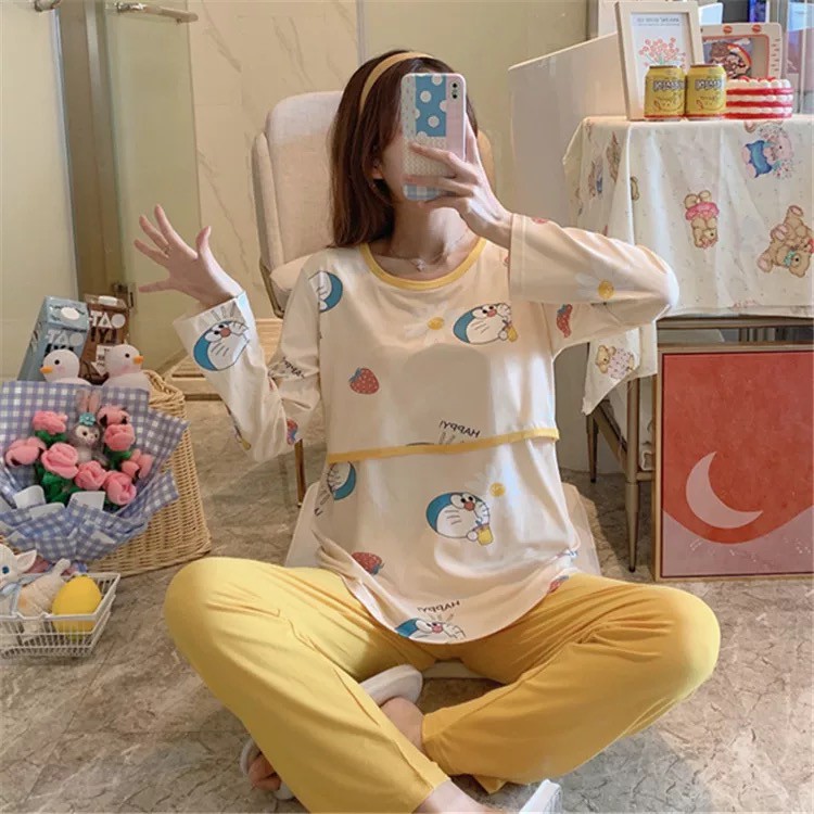 SETELAN BAJU TIDUR MENYUSUI PIYAMA NURSING HOME WEAR BUSUI KOREAN STYLE ZW