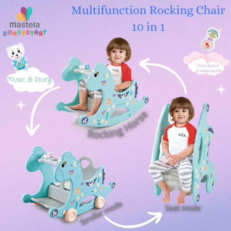 MASTELA Rocking Chair 10 in 1 MULTIFUNGSI kuda ayun kursi makan anak