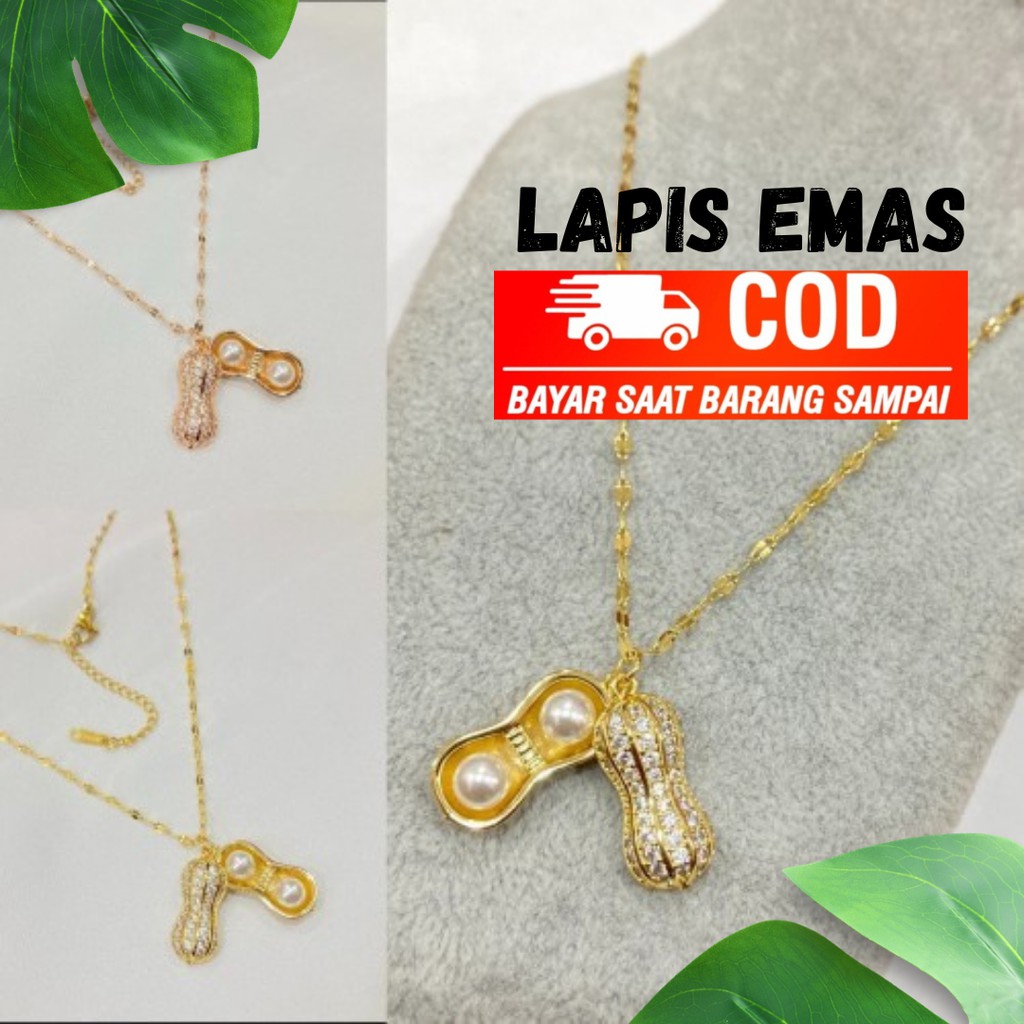 kalung titanium wanita kalung titanium liontin kacang permata kalung wanita cod