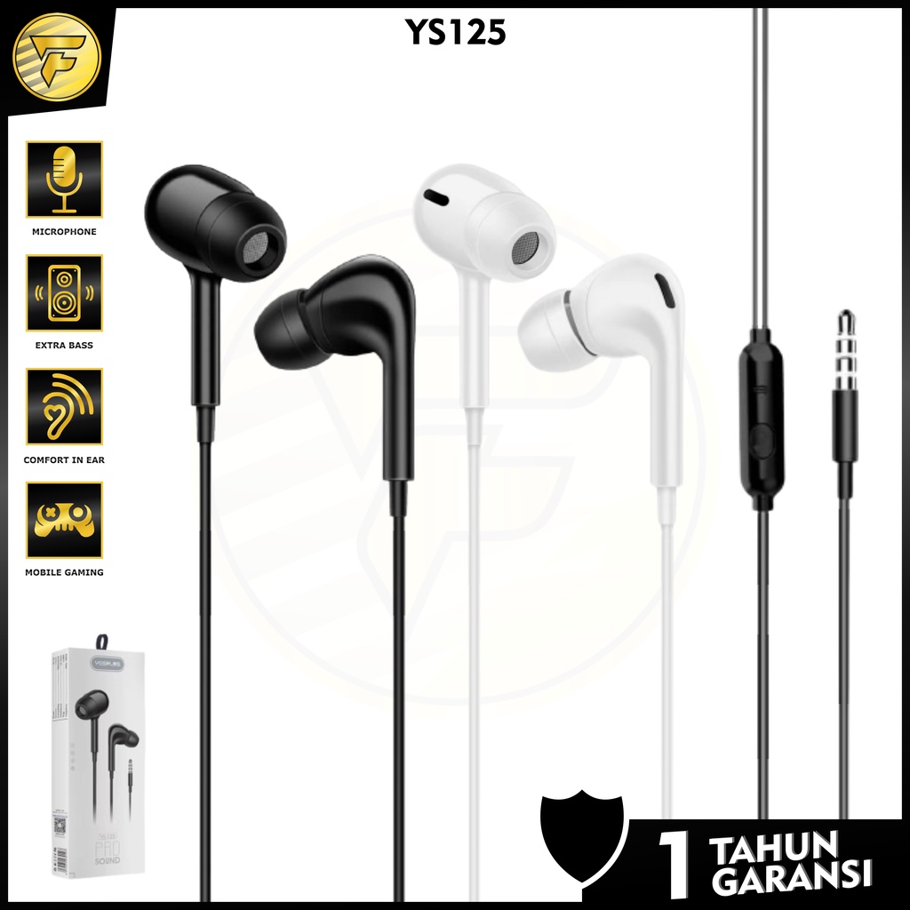 Earphone YESPLUS YS125 stereo bass music telfon headset dengan mic original