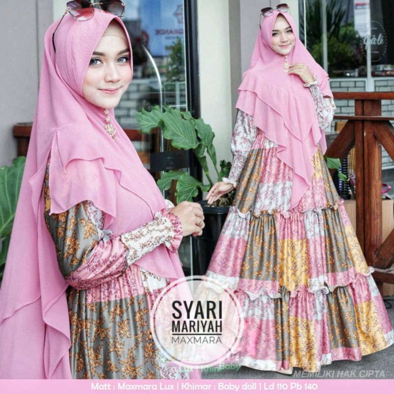 Gamis Pesta Syari  Mariyah Maxmara lux set khimar motif bangkok