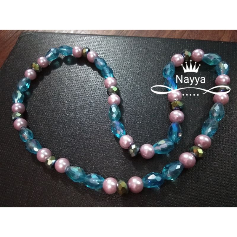 kalung imitasi anak perempuan mutiara sintetis mix kristal tetes biru