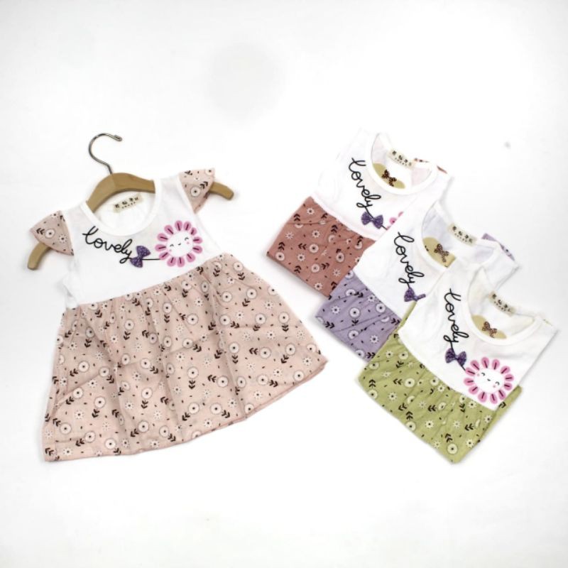 DRESS FASHION BAJU ANAK PEREMPUAN KATUN MOTIF LOVELY 1-2 TAHUN REJECT