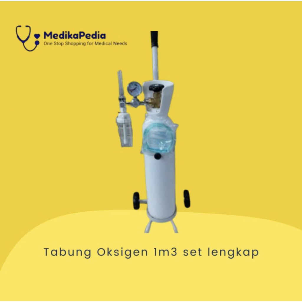 Tabung Oksigen 1m3 + Isi Oksigen + Regulator + Selang + Troli Onehealth / Oksigen Medis