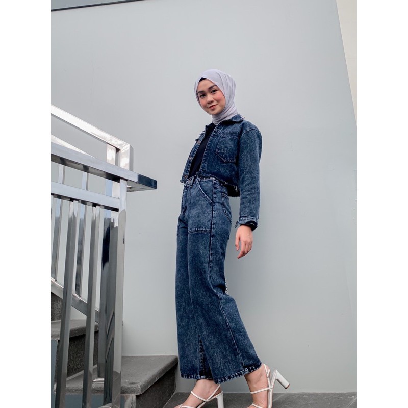 CELANA WANITA JEANS KULOT KANTONG TEMPEL MUSLIM