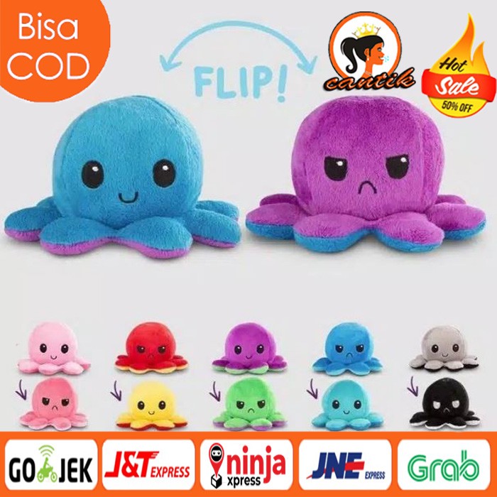 Boneka Gurita cumi Octopus Doll Berubah Bolak Balik Ekspresi RAINBOW PELANGI TikTok Cotton Ball