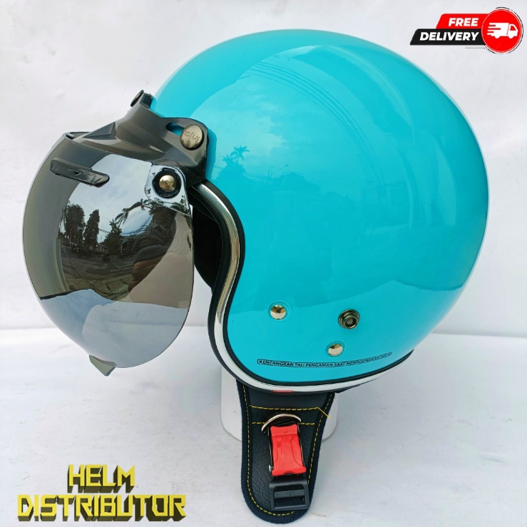 HELM BOGO RETRO KUALITAS PREMIUM LIS CHROME KACA CEMBUNG FULL LEHER SNI DEWASA PRIA WANITA (COD)