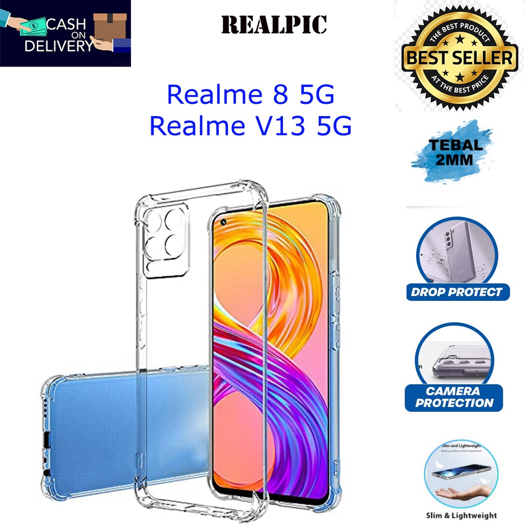 Case REALME 8 5G / REALME V13 5G Casing Clear HD KETEBALAN 2MM BENING TRANSPARAN TPU Premium Softcase