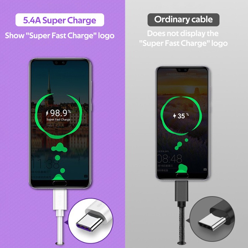 Kabel Fast Charging Tipe C Original 0.3 / 1 / 1.5 / 2 / 3M 5A Untuk Huawei IOS 5A V8 Android 5A