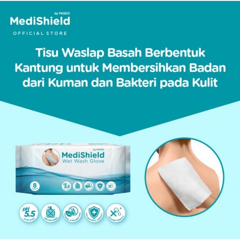 Medishield by Paseo Wet Wash Glove Tisu Tissue Basah Waslap Traveling Umroh Ibadah Haji Seka Bayi Pasien // DoCare Do Care Tisu Waslap WASHGLOVE Seka Tubuh  HALAL MUI KEMENKES BPOM  EASYCARE WET GLOVE NON PARFUME