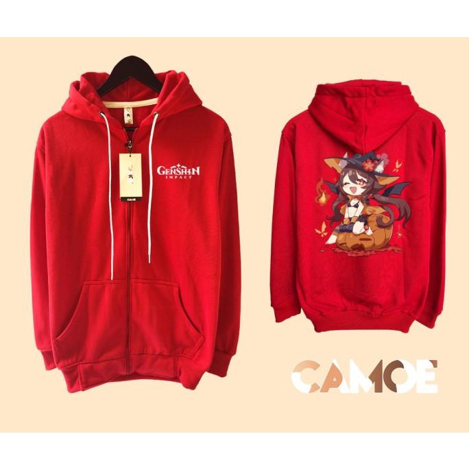 Jaket Hoodie Zipper Gaming Hu Tao Chibi Genshin Impact