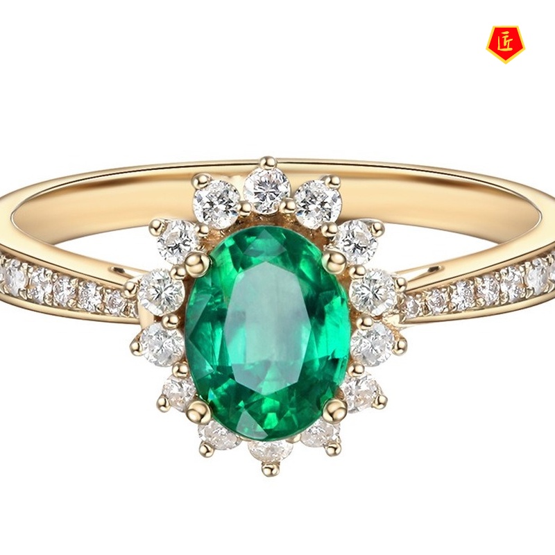 [Ready Stock]Fashion Elegant 18K Gold Emerald Ring for Women