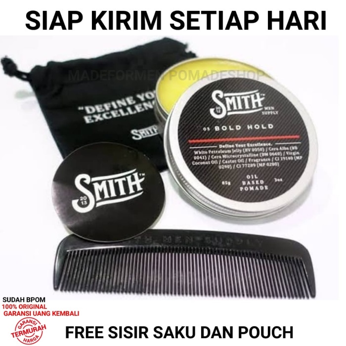 OK812K Smith Bold Hold Pomade Oilbased Free Pouch Dan Sisir Saku V4777