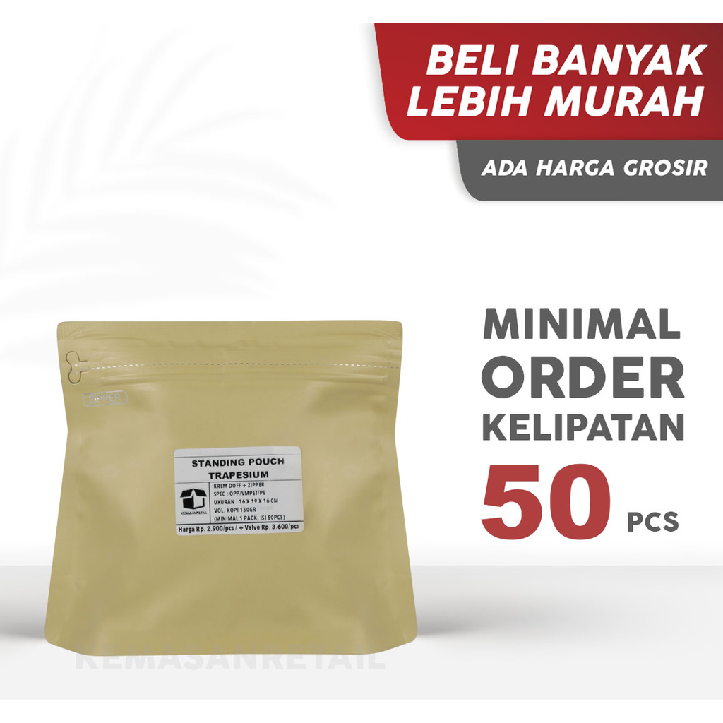 Standing Pouch Trapesium Import Zipper Krem Doff 19x16 150gr | Zipper | Non Zipper | Kemasan Premium