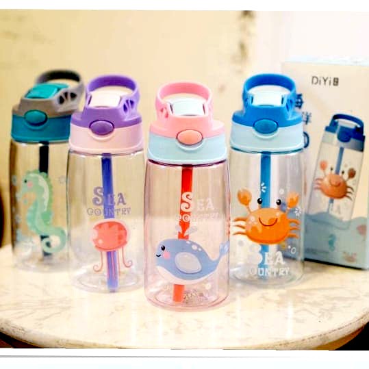 Botol Minum Anak Ukuran Besar Motif Ocean World dengan Sedotan BPA FREE 480ml B818