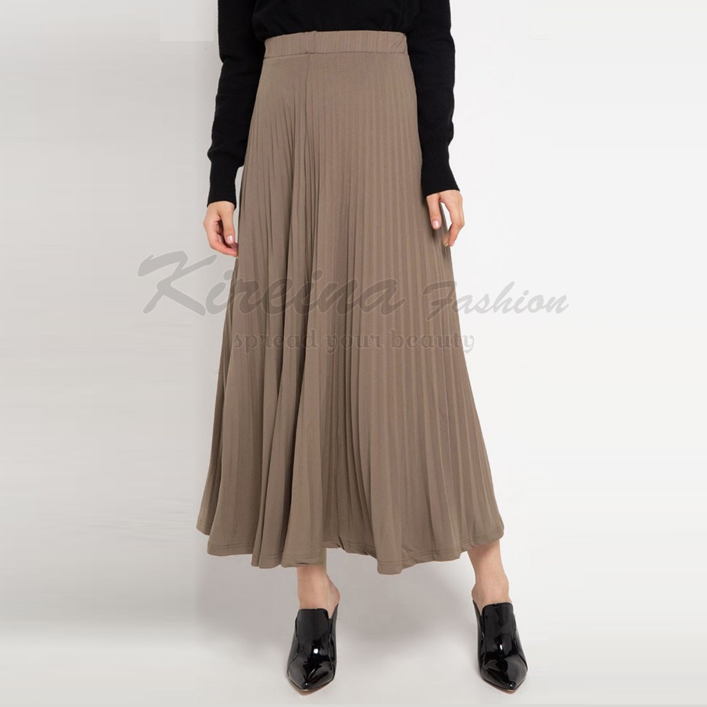 Rok Plisket Wanita Flare Skirt bahan Hyget | Kireina Fashion