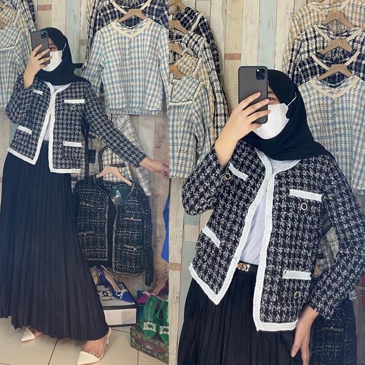 Top Produk.. Blazer Tweed Korea bahan tweed Korean Style Import Blazer Korea Termurah