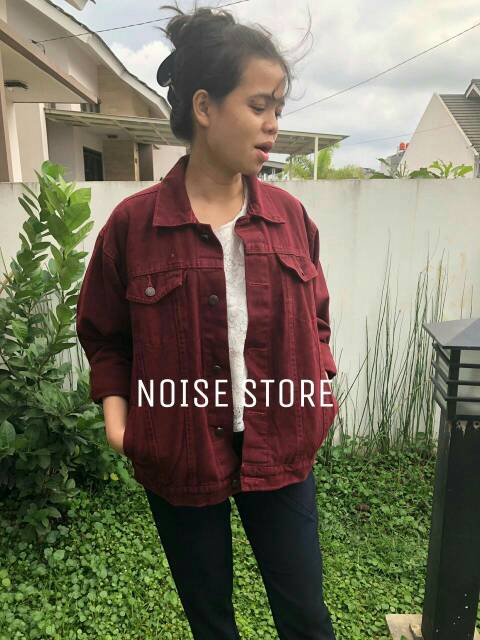 Jaket Jeans Maroon Oversize Premium Quality