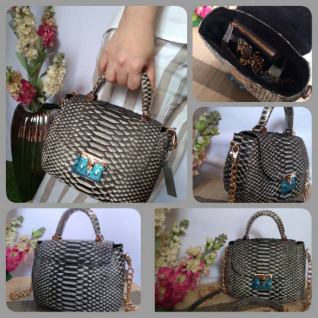 Tas wanita kulit ular asli fashion pesta