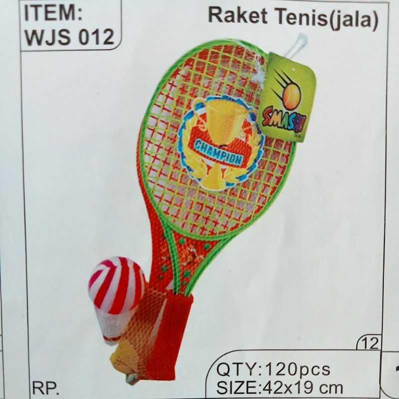 WJS012 Mainan Raket Tenis Jala isi Sepasang Raket Plastik dan Kok bulutangkis plastik dan bola WJS-012