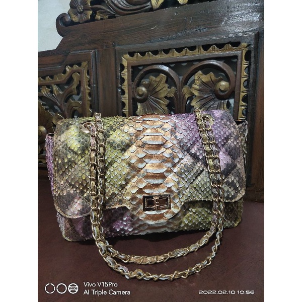 Tas Hijau Orange Ungu Kulit Asli Snakey