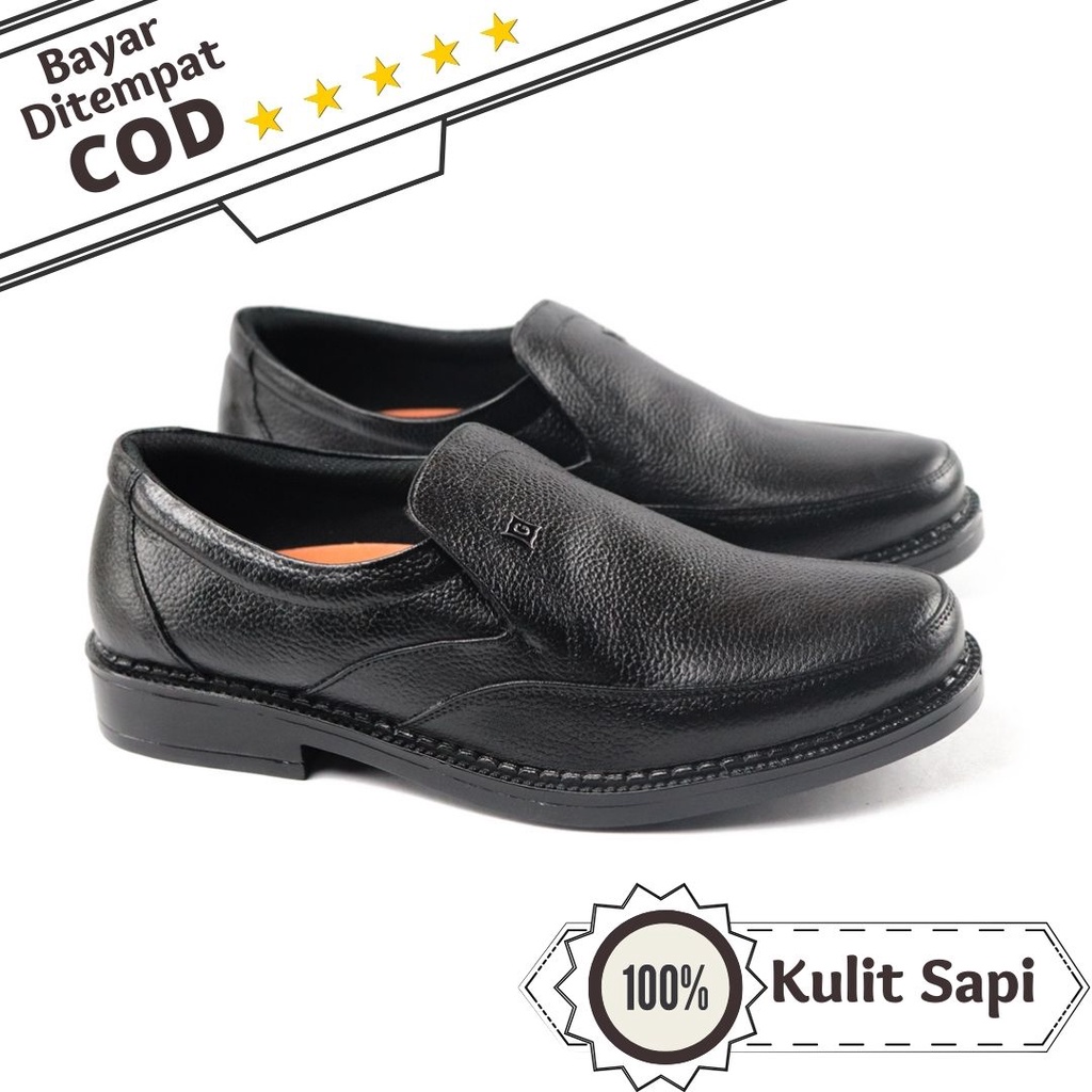 Sepatu Pantofel Pria Sepatu Formal Kulit asli model slip on Grutty  NR901 Hitam