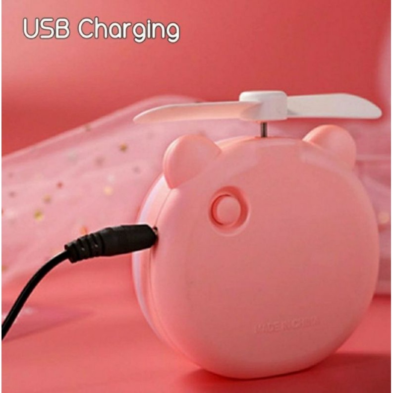 Kipas Cermin Mini Lampu LED Kipas Karakter 3 in 1 Usb Charging