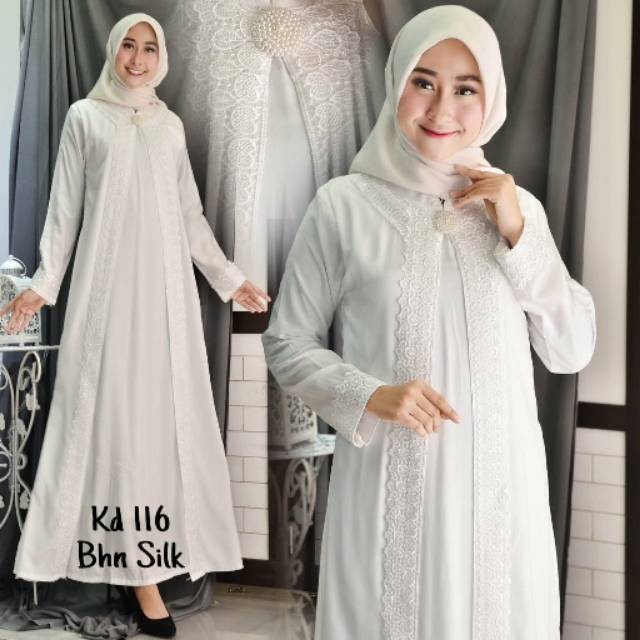 Umroh Busana Gamis Baju Putih Haji Lebaran Brukat Wanita Baju