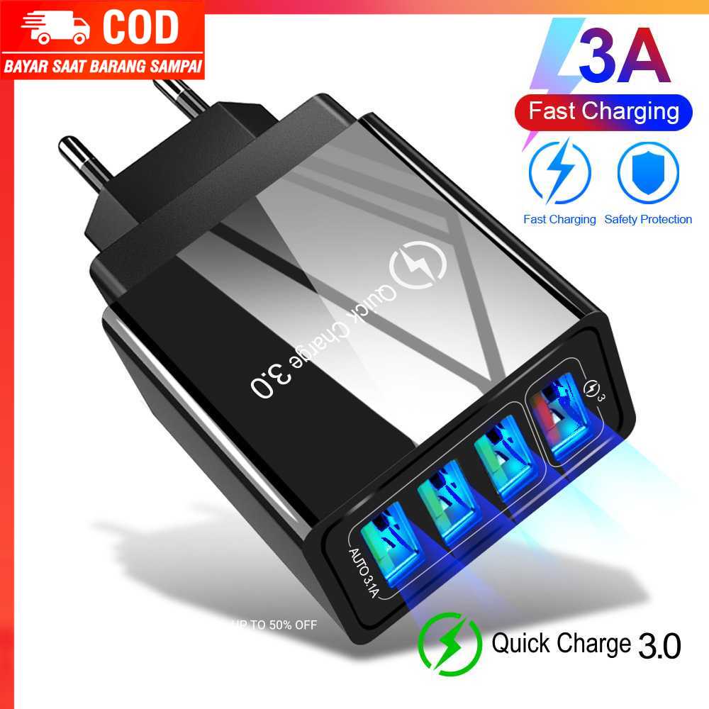 (100% BARANG ORI) Charger USB Fast Charging QC 3.0 4 Port 48 W - HC-376