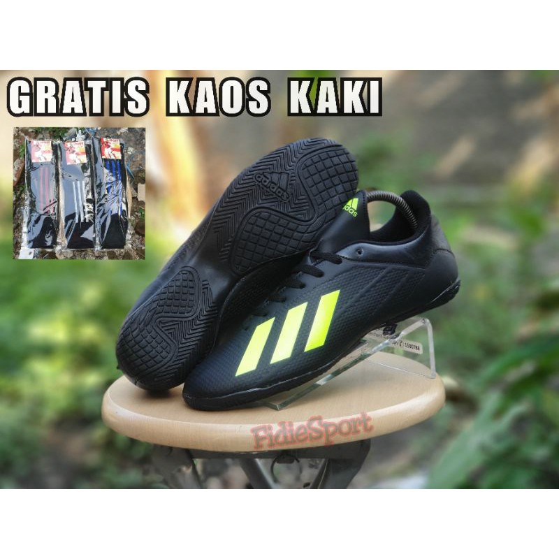 Sepatu Futsal Adidas X 18.3 Black Green/SEPATU BOLA ADIDAS X 18.3 FULL BLACK FREE KAOS KAKI