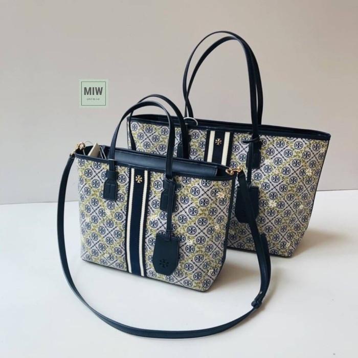 Bag Canvas - Tas Tory Burch Flower Patterns Monogram Casual Style Canvas Faux