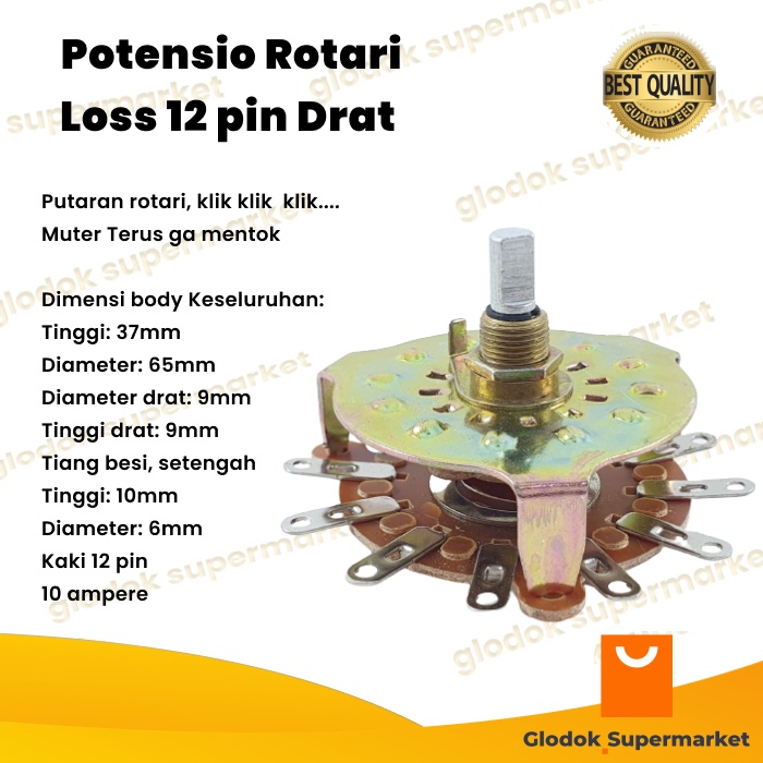 Potensio Rotari Loss 12 pin Drat Saklar Rotary Klik Kaki 1x12 Lurus Switch 10A Putar Terus