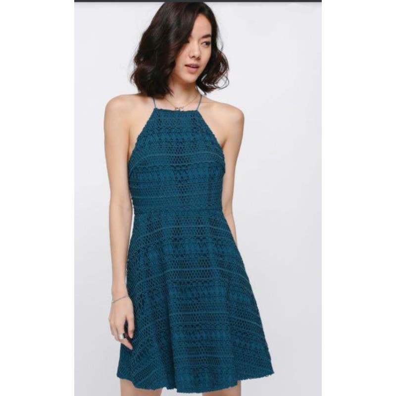 LOVE BONITO TEAL BLUE CROCHET DRESS