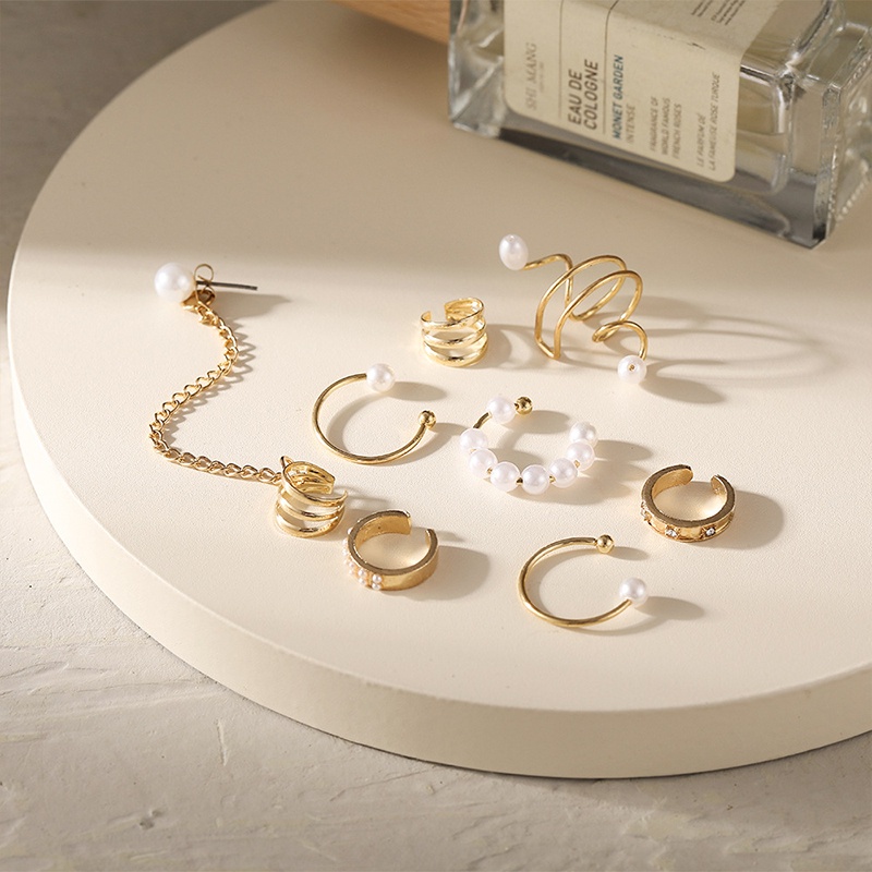 Fashion Emas Vintage Cincin Set Pembukaan Mutiara Wanita Cincin Dapat Disesuaikan Perhiasan Aksesoris - PD