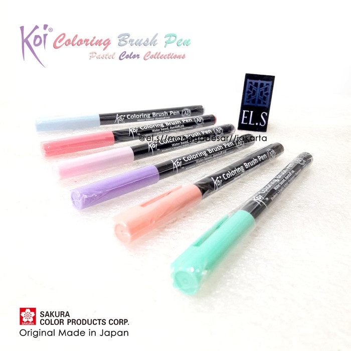 

kaligrafi-perlengkapan- sakura koi coloring brush pen pastel collection set 6 warna -perlengkapan-